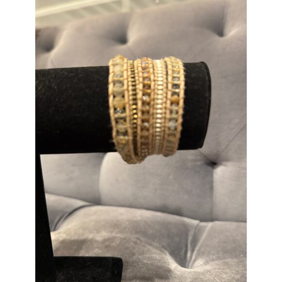 J2. MSRP $68  | Lizou Hope Beaded Wrap Bracelet 34–36” Cream Leather | QUICKSHIP - Picture 5 of 9